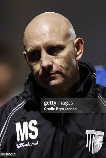 Manager Mark Stimson of Gillingham looks on after the Coca-Cola Football League One match between Gillingham and Leyton Orient at the KRBS...