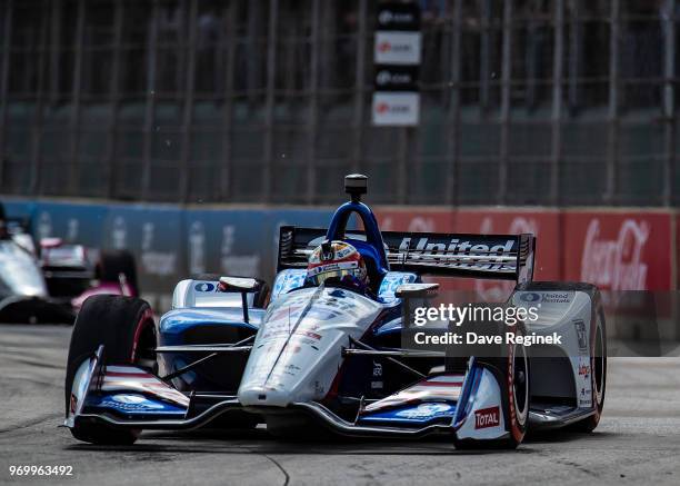 Graham Rahal drives the Honda Indy Car for Rahal Latterman Lanigan Racing during the Chevrolet Dual in Detroit - Dual II during 2018 Chevrolet...