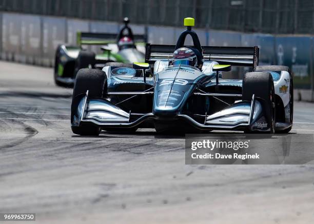 Max Chilton of England drives the Chevrolet Indy Car for Team Carlin during the Chevrolet Dual in Detroit - Dual II during 2018 Chevrolet Detroit...