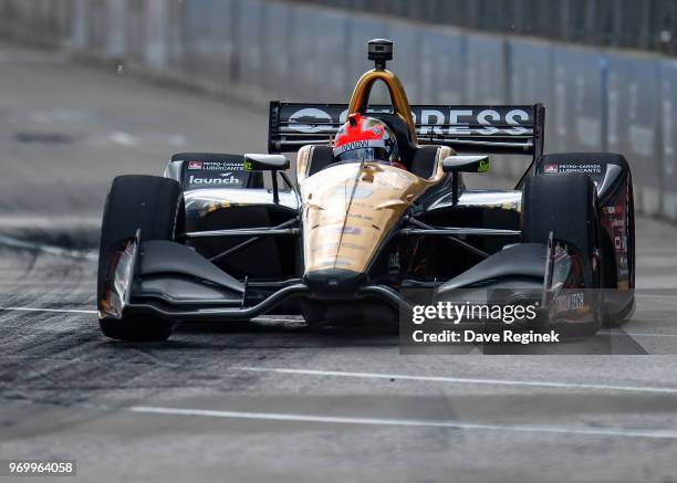 James Hinchcliffe of Canada drives the Honda Indy Car for Schmidt Peterson Motorsports during the Chevrolet Dual in Detroit - Dual II during 2018...