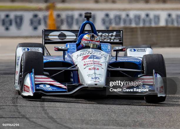 Graham Rahal drives the Honda Indy Car for Rahal Latterman Lanigan Racing during the Chevrolet Dual in Detroit - Dual II during 2018 Chevrolet...