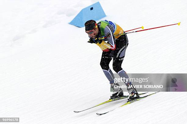 Germany's Eric Frenzel competes in his leg of the men's Nordic Combined team 4x5 km at the Whistler Olympic Park during the Vancouver Winter Olympics...