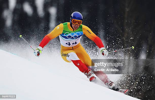 Erik Guay of Canada competes during the Alpine Skiing Men's Giant Slalom on day 12 of the Vancouver 2010 Winter Olympics at Whistler Creekside on...