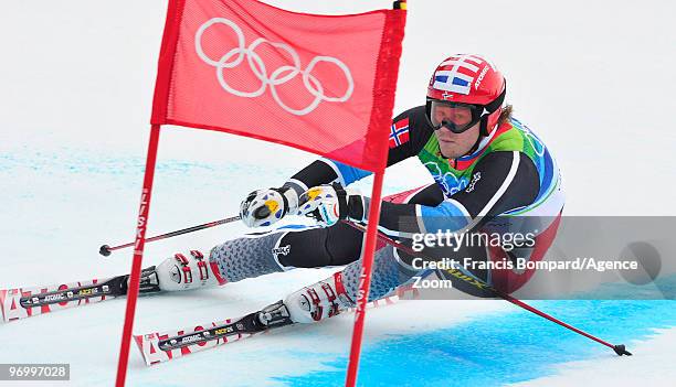 Kjetil Jansrud of Norway takes the Silver Medal during the Men's Alpine Skiing Giant Slalom on Day 12 of the 2010 Vancouver Winter Olympic Games on...