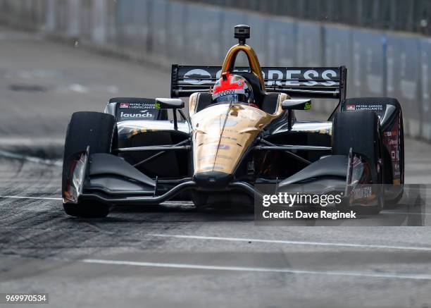 James Hinchcliffe of Canada drives the Honda Indy Car for Schmidt Peterson Motorsports during the Chevrolet Dual in Detroit - Dual II during 2018...