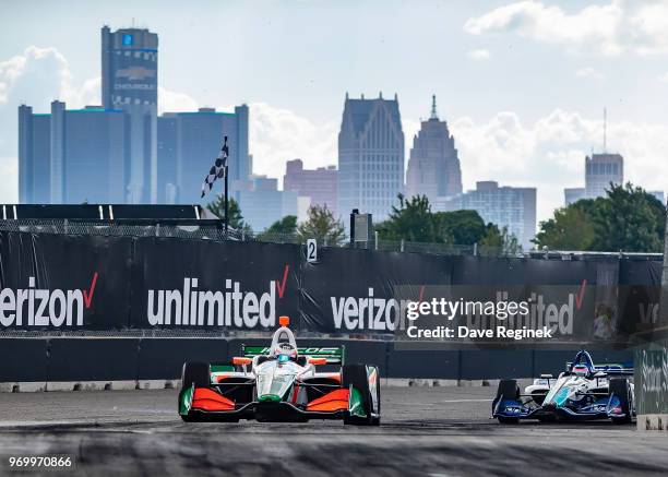 Rene Binder of Austria drives the Chevrolet Indy Car for Juncos Racing during the Chevrolet Dual in Detroit - Dual II during 2018 Chevrolet Detroit...