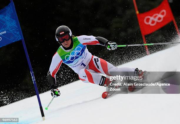 Marcel Hirscher of Austria during the MenÕs Alpine Skiing Giant Slalom on Day 12 of the 2010 Vancouver Winter Olympic Games on February 23, 2010 in...