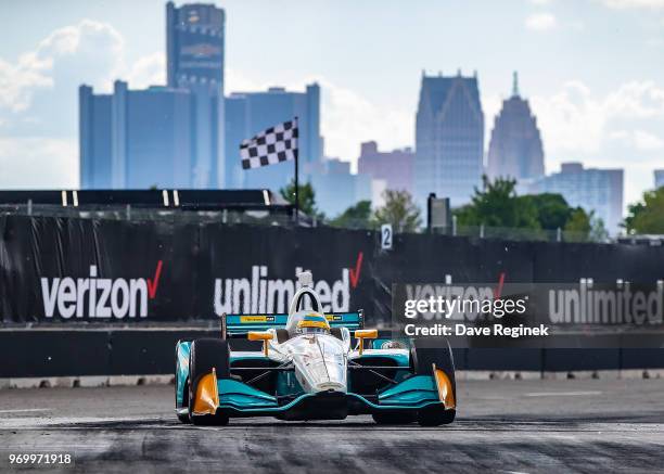 Gabby Chaves of Columbia drives the Chevrolet Indy Car for Harding Racing during the Chevrolet Dual in Detroit - Dual II during 2018 Chevrolet...