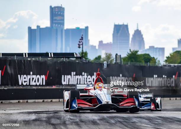 Matheus Leist of Brazil drives the Chevrolet Indy Car for A.J. Foyt Enterprises during the Chevrolet Dual in Detroit - Dual II during 2018 Chevrolet...