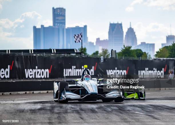 Max Chilton of England drives the Chevrolet Indy Car for Team Carlin during the Chevrolet Dual in Detroit - Dual II during 2018 Chevrolet Detroit...