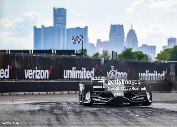 Simon Pagenaud of France drives the Chevrolet Indy Car for Team Penske during the Chevrolet Dual in Detroit - Dual II during 2018 Chevrolet Detroit...