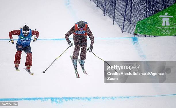 Ashleigh McIvor of Canada takes 1st place,Hedda Berntsen of Norway takes 2nd place during the WomenÕs Freestyle Skiing Ski Cross on Day 12 of the...