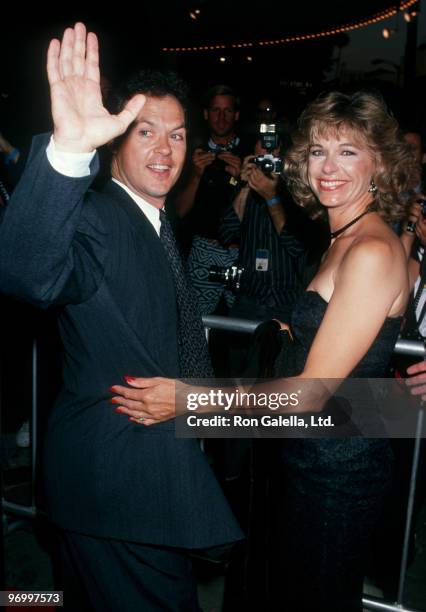 Actor Michael Keaton and wife Caroline McWilliams attending the premiere of "Batman" on June 19, 1989 at Mann Bruin Theater in Westwood, California.