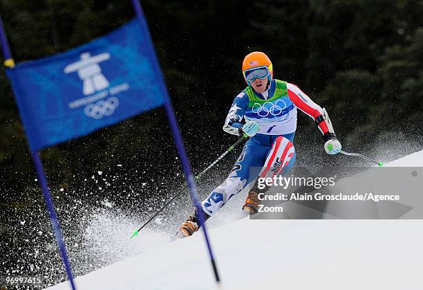 Ted Ligety of the USA during the Men's Alpine Skiing Giant Slalom on Day 12 of the 2010 Vancouver Winter Olympic Games on February 23, 2010 in...