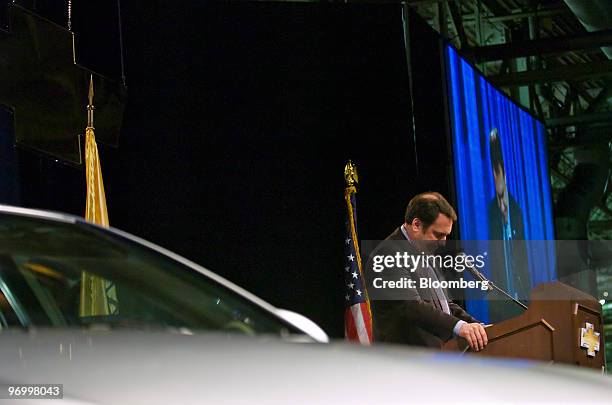 Mark Reuss, president of General Motors Co.'s North American operations, pauses during a speech at the company's Lordstown Assembly Plant in...