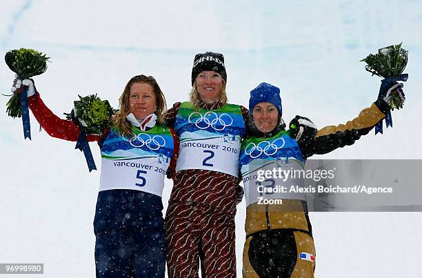 Ashleigh McIvor of Canada takes 1st place, Hedda Berntsen of Norway takes 2nd place,Marion Josserand of France takes 3rd place during the Women's...