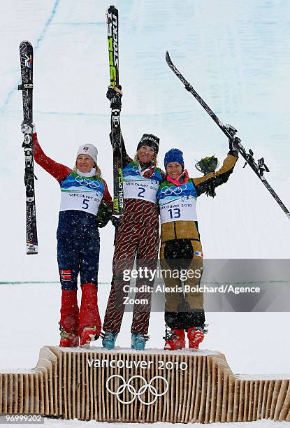 Ashleigh McIvor of Canada takes 1st place, Hedda Berntsen of Norway takes 2nd place,Marion Josserand of France takes 3rd place during the Women's...