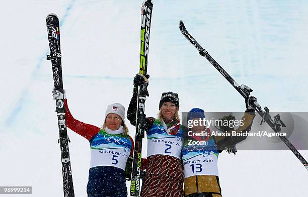 Ashleigh McIvor of Canada takes 1st place, Hedda Berntsen of Norway takes 2nd place,Marion Josserand of France takes 3rd place during the Women's...