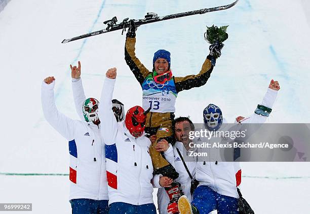 Marion Josserand of France takes 3rd place during the Women's Freestyle Skiing Ski Cross on Day 12 of the 2010 Vancouver Winter Olympic Games on...