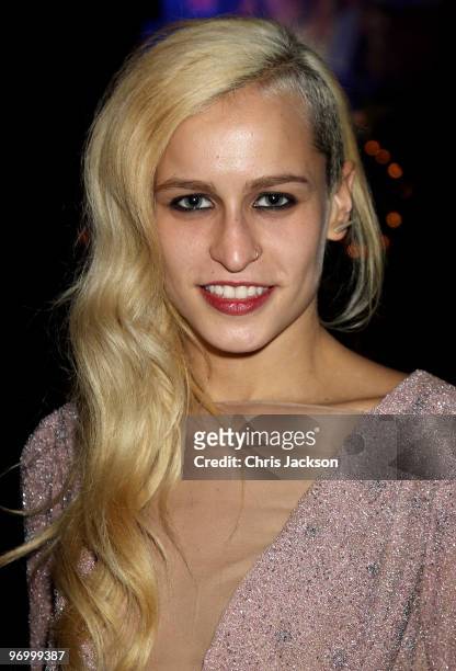 Alica Dellal attends the Love Ball London at the Roundhouse on February 23, 2010 in London, England. The event was hosted by Russian model Natalia...