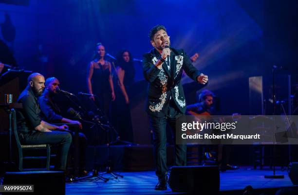 Miguel Poveda performs on stage during the Pedralbes Music Festival 2018 held at the Festival Jardins de Pedralbes on June 8, 2018 in Barcelona,...