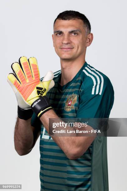 Vladimir Gabulov of Russia poses for a portrait during the official FIFA World Cup 2018 portrait session at Federal Sports Centre Novogorsk on June...
