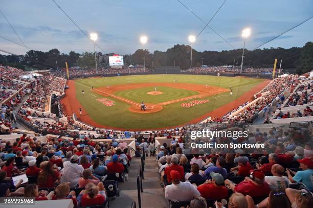 Fans fill Swayze Field during an NCAA college baseball game between the St. Louis Billikens and Mississippi Rebels in the Oxford Regionals....