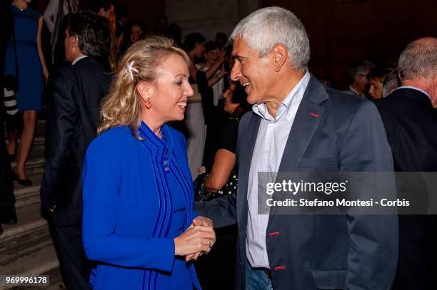 Princess Camilla of Bourbon of the Two Sicilies with Pier Ferdinando Casini deputy of the Democratic Party during the light installation created by...