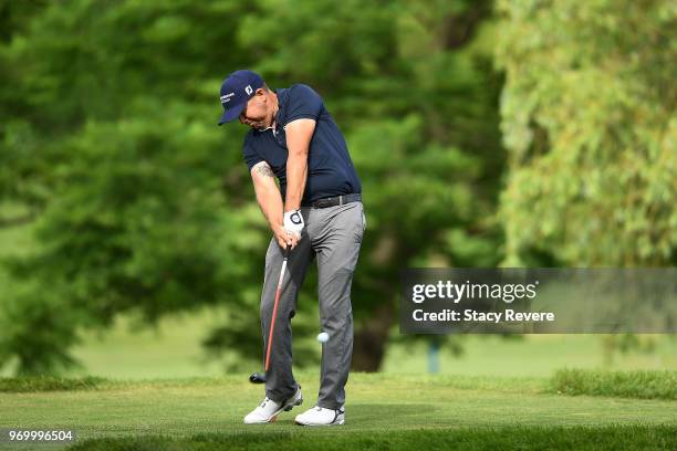 Erik Compton hits his tee shot on the third hole during the second round of the Rust-Oleum Championship at the Ivanhoe Club on June 8, 2018 in...