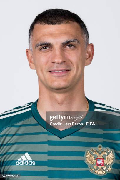 Vladimir Gabulov of Russia poses for a portrait during the official FIFA World Cup 2018 portrait session at Federal Sports Centre Novogorsk on June...
