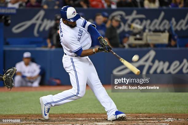 Toronto Blue Jays Outfield Teoscar Hernandez hits a Yolo home run in the sixth inning during the regular season MLB game between the New York Yankees...