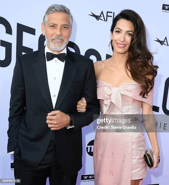 George Clooney, Amal Clooney arrives at the American Film Institute's 46th Life Achievement Award Gala Tribute To George Clooney on June 7, 2018 in...