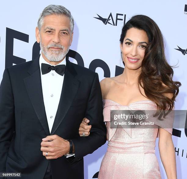 George Clooney, Amal Clooney arrives at the American Film Institute's 46th Life Achievement Award Gala Tribute To George Clooney on June 7, 2018 in...