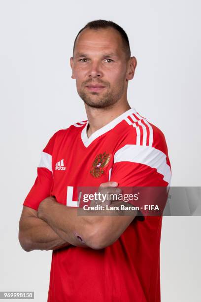 Sergey Ignashevich of Russia poses for a portrait during the official FIFA World Cup 2018 portrait session at Federal Sports Centre Novogorsk on June...