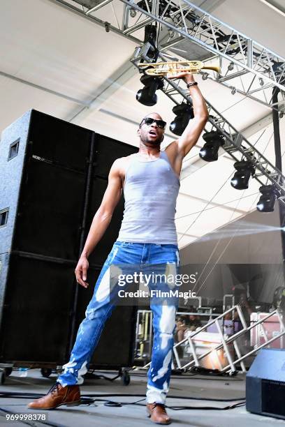 Troy Andrews of Trombone Shorty & Orleans Avenue performs onstage at This Tent during day 2 of the 2018 Bonnaroo Arts And Music Festival on June 8,...