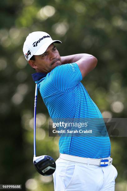 Fabian Gomez of Argentina plays his shot from the seventh tee during the second round of the FedEx St. Jude Classic at at TPC Southwind on June 8,...