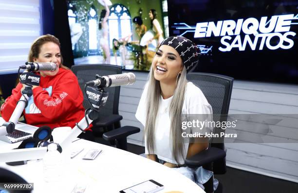 Gina Ulmos and Becky G visit I Heart Latino Studio Enrique Santos Show at I Heart Latino Studios on June 8, 2018 in Miramar, Florida.