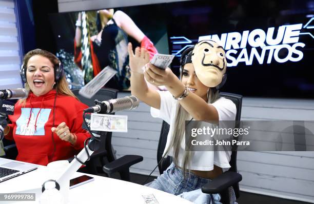 Gina Ulmos and Becky G visit I Heart Latino Studio Enrique Santos Show at I Heart Latino Studios on June 8, 2018 in Miramar, Florida.