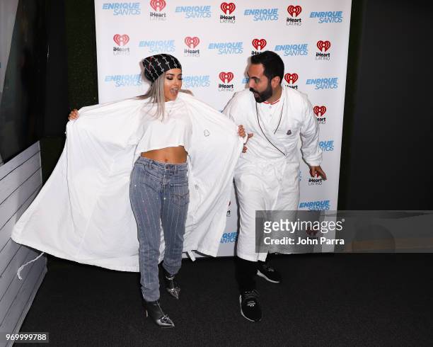 Becky G and Enrique Santos are seen at I Heart Latino Studio Enrique Santos Show at I Heart Latino Studios on June 8, 2018 in Miramar, Florida.