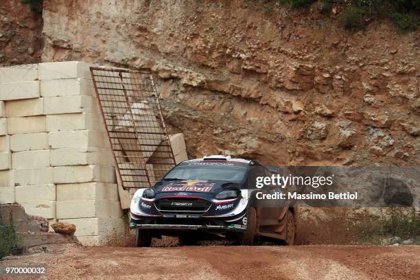 Sebastien Ogier of France and Julien Ingrassia of France compete in their M-Sport Ford WRT Ford Fiesta WRC during Day Two of the WRC Italy on June 8,...