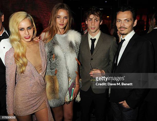 Alice Dellal, Rosie Huntington-Whiteley, Johnny Borrell and Matthew Williamson attend the Love Ball London, at the Roundhouse on February 23, 2010 in...