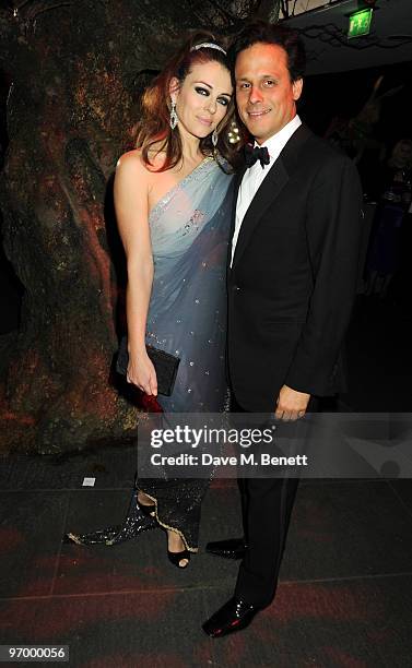 Elizabeth Hurley and Arun Nayar attend the Love Ball London, at the Roundhouse on February 23, 2010 in London, England.