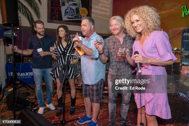 Kimberly Schlapman, Phillip Sweet, Buzz Brainard, Karen Fairchild, Jimi Westbrook on stage as Little Big Town chats on SiriusXM's The Music Row Happy...