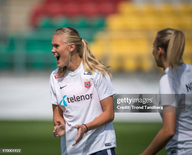 Kristine Bjordal Leine of Norway before 2019 FIFA Womens World Cup Qualifier between Irland and Norway at Tallaght Stadium on June 8, 2018 in...