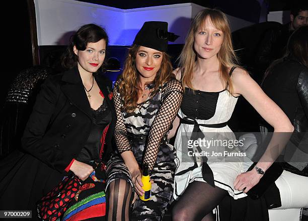 Jasmine Guinness, Alice Temperley and Jade Parfitt attend Alice in Wonderland themed launch of 'Alice by Temperley' collection during London Fashion...