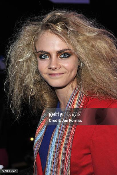 Cara Delevingne attends Alice in Wonderland themed launch of 'Alice by Temperley' collection during London Fashion Week Autumn/Winter 2010 at...