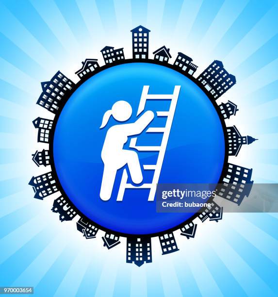 success ladder on rural cityscape skyline background - equal housing symbol stock illustrations