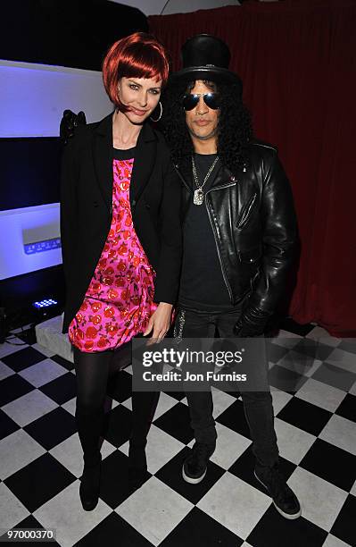 Trinny Woodall and Slash attend Alice in Wonderland themed launch of 'Alice by Temperley' collection during London Fashion Week Autumn/Winter 2010 at...