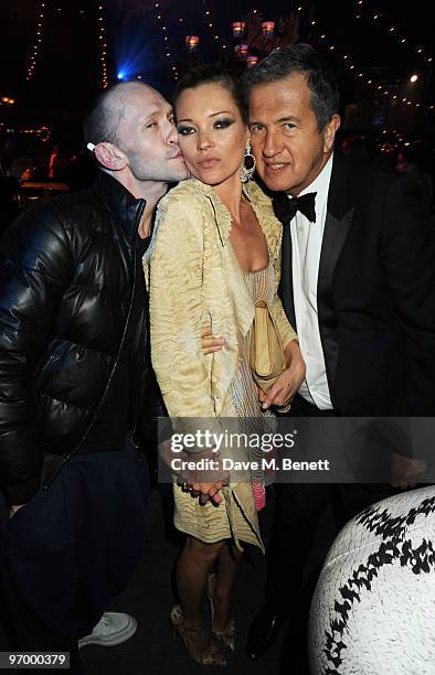 Michael Clark, Kate Moss and Mario Testino attend the Love Ball London, at the Roundhouse on February 23, 2010 in London, England.