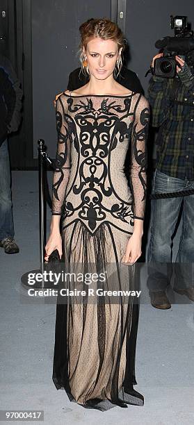 Jacquetta Wheeler arrives at the Love Ball, in aid of The Naked Heart Foundation, at The Roundhouse on February 23, 2010 in London, England. The...